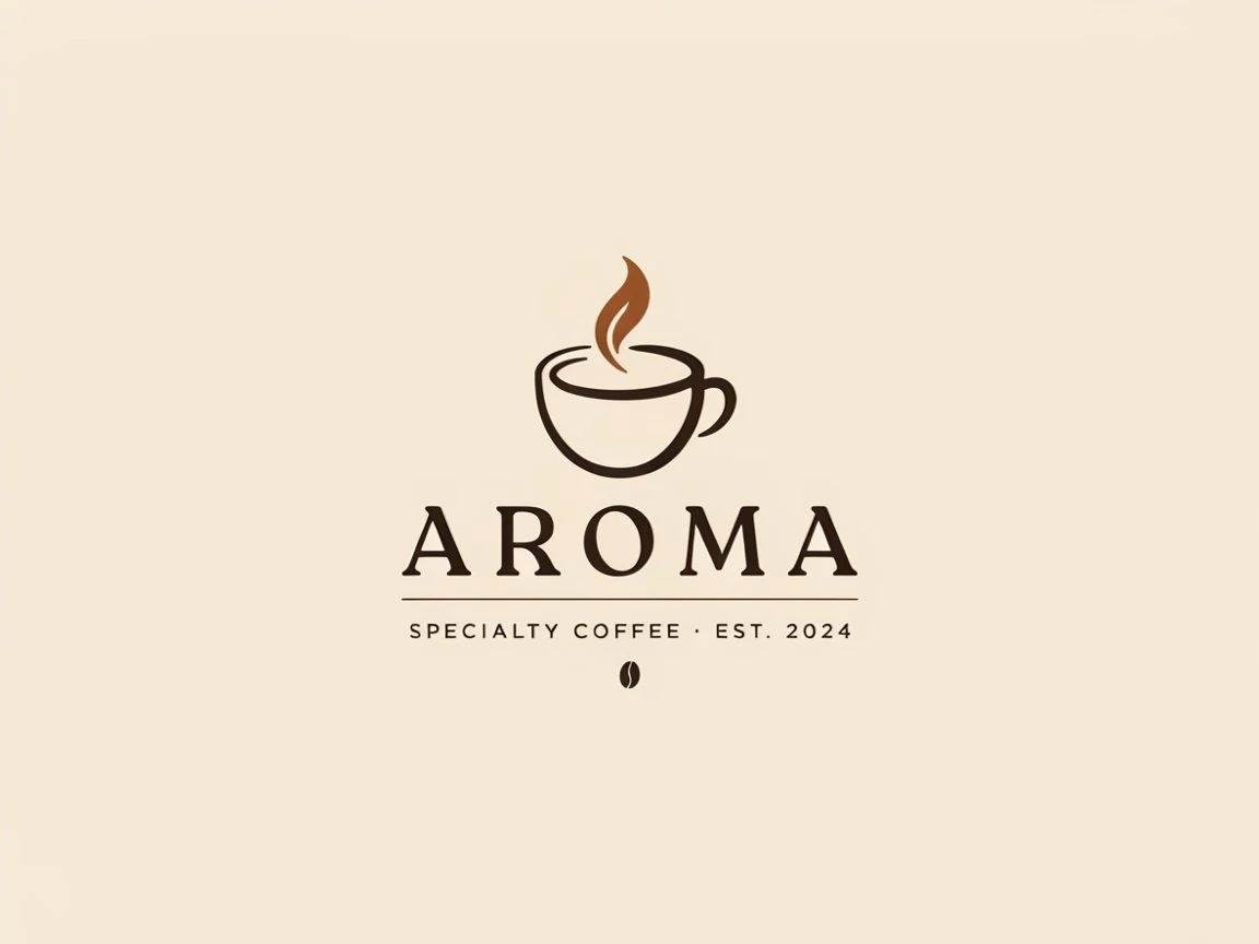 Логотип кофейни AROMA: чашка с паром и подпись Specialty Coffee