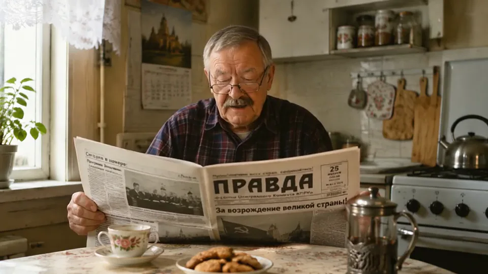 Кадр Hedra: пожилой мужчина на кухне произносит реплику